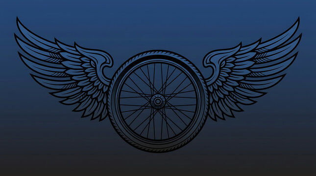 Classic winged wheel vector emblem representing speed transport and motion