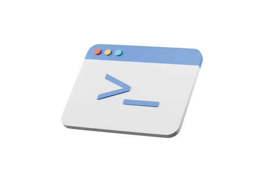3d coding terminal browser icon. programming concept. minimal cartoon command prompt and web window for software development. isolated on white transparent background. 3d render.