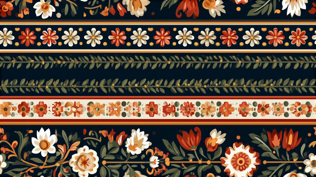 Folk floral embroidery border pattern strip