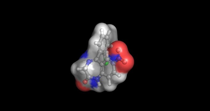 Clonazepam, benzodiazepine medication for panic disorder and seizure control, 3D molecule spinning, 4K