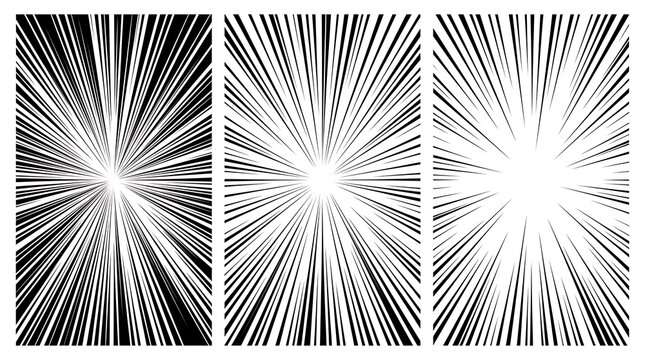 Set of vertical comic book speed lines, manga style radial zoom action backgrounds
