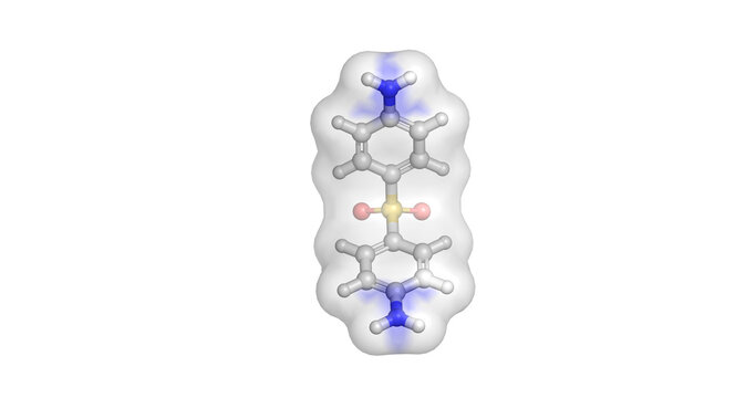 Dapsone, sulfone antibiotic and anti-inflammatory medication used for leprosy and dermatitis herpetiformis, 3D molecule 4K