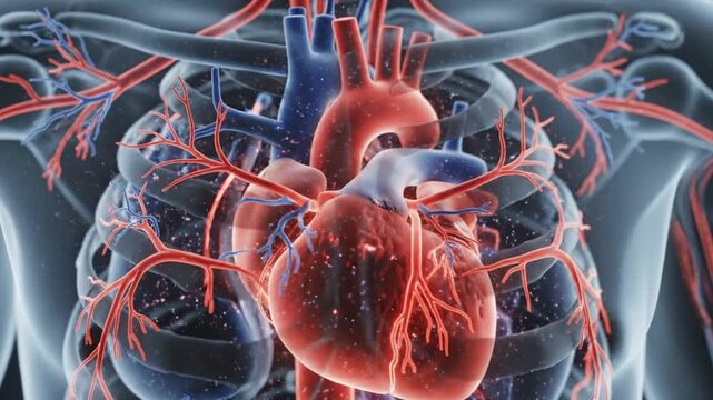 Human Heart Beating 3D Medical Animation showing Circulatory System and Blood Flow in Torso