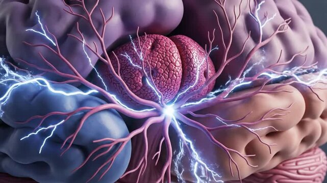 Detailed 3D Animation of Human Brain Anatomy with Blood Vessels Medical Science and Neurology Concept