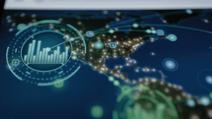 Commercial stock still of north american business growth dashboard maps connected markets