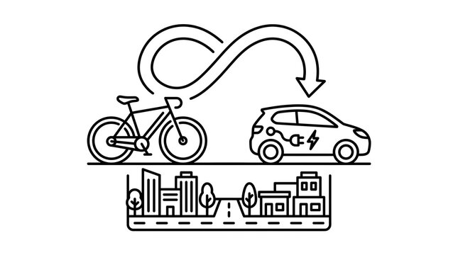 Sustainable Urban Transport Solutions Cycling Electric Car Charging Cityscape