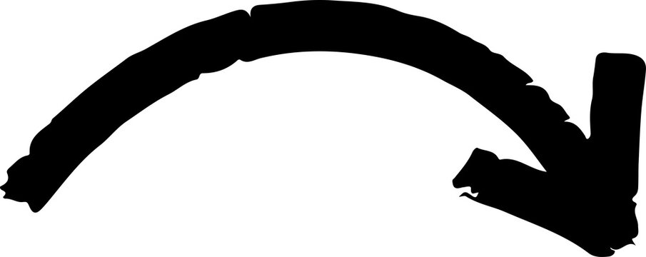 Curved Right Arrow PNG Hand Drawn Black Brush Stroke Symbol Isolated on Transparent Background