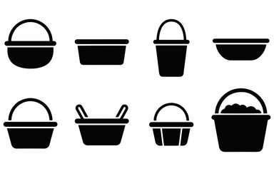 Fototapeta premium A collection of black silhouette icons representing various types of buckets pails and containers for household or garden use