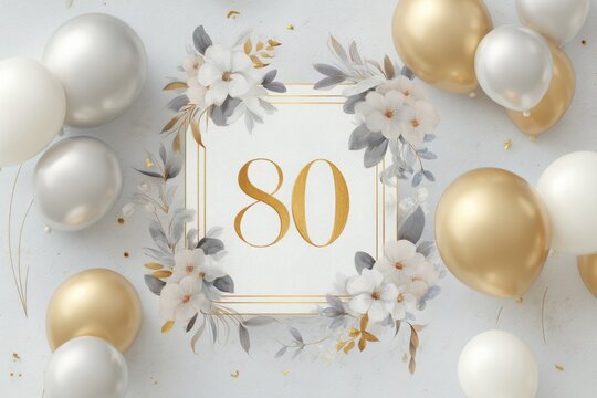 Elegant Happy 80th Birthday Celebration Design with Gold Balloons