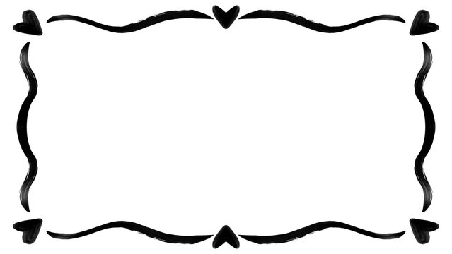 Elegant ornamental frame with wavy borders, bold corner accents, and heart details, perfect for wedding invitations, greeting cards, certificates, labels, menus, and stationery.