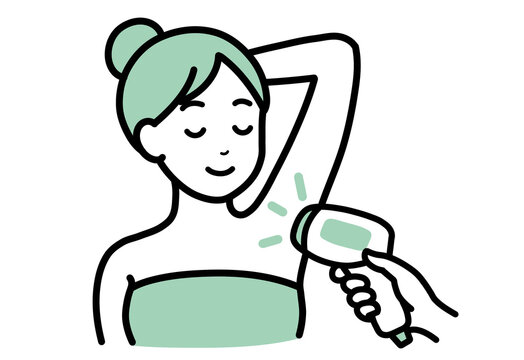 Woman using laser hair removal device on underarm transparent background