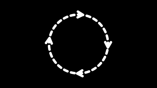 Animated dashed circular arrows sync refresh rotation loading loop icon lower third graphic element on background.