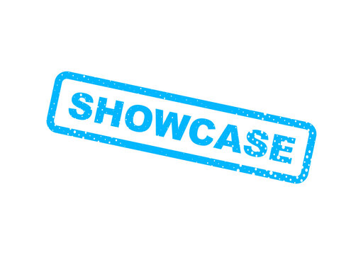 Showcase stamp with blue 3d effect and white border illustration