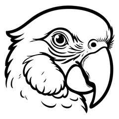 Icono con dibujo sencillo con líneas de la cabeza de un loro vista de perfil