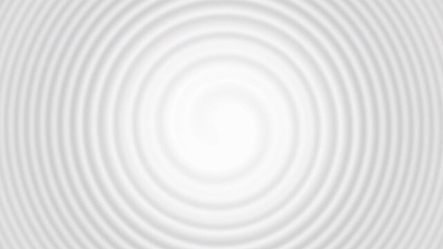 White concentric circular waves ripple outward monochrome spiral pattern light gray background design.