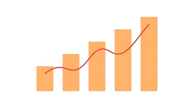 Orange bar chart with rising red trend line for business growth