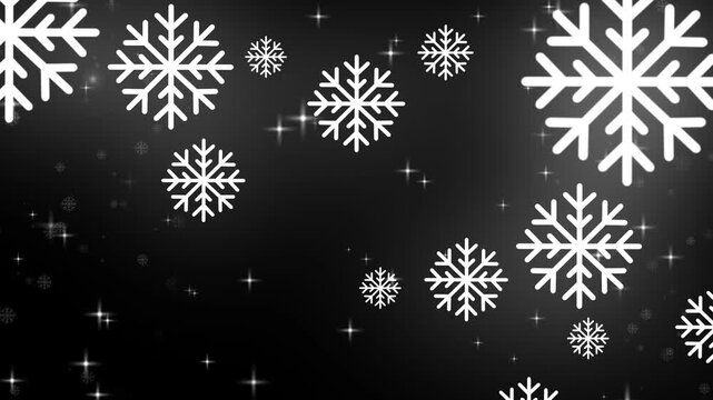 White snowflakes and bright starry patterns on a dark night sky create festive holiday graphics perfect for winter designs and christmas.