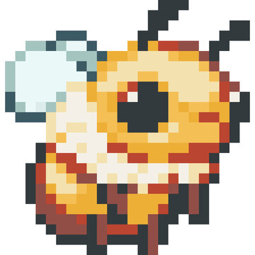 Cute pixel art flying bee game asset icon