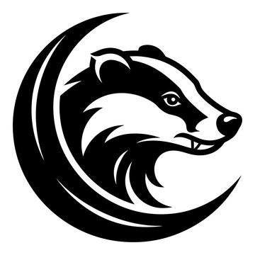 Black badger head in crescent moon shape logo symbol
