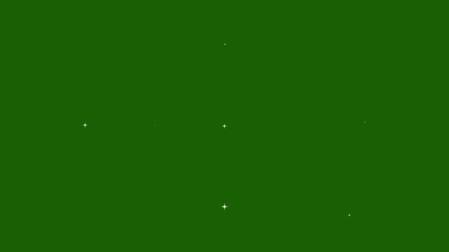 Glowing Shiny Star Twinkle Animation with Sparkle Rays, twinkling doodle star glitter animation, Optical Flare Effects, Rotating Light Bursts, Glitter Particles, Seamless 4K Loop on Green Background