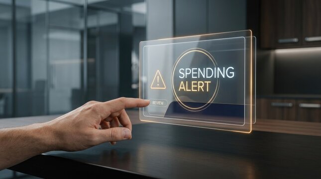 Spending alert notification on smartphone screen with credit card
