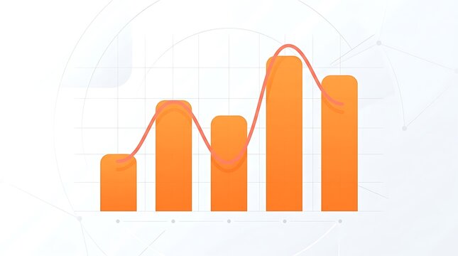 Orange bar chart showing business growth with a trend line