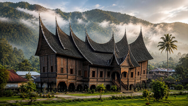 Authentic Rumah Gadang traditional house of the Minangkabau people in West Sumatra, Indonesia
