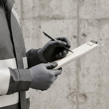 Professional industrial inspector documenting findings on a clipboard