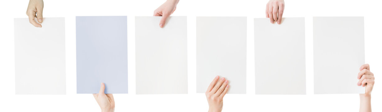hands holding blank paper isolated on transparent background