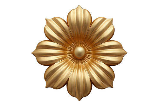 Golden pointed petal flower ornament isolated on transparent background