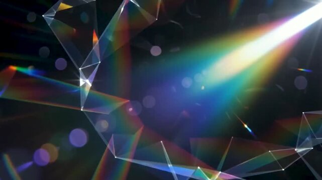 Abstract Colorful Prism Light Burst with Rainbow Reflections and Geometric Shapes