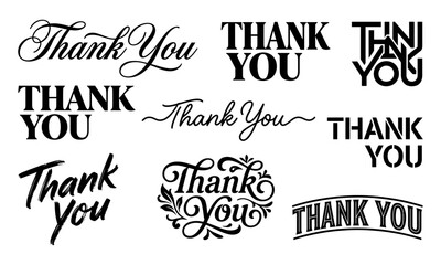 Fototapeta premium Set of thank you typography text designs in various creative styles