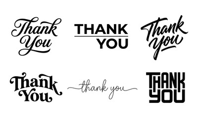 Fototapeta premium Set of six thank you typography designs in different creative styles