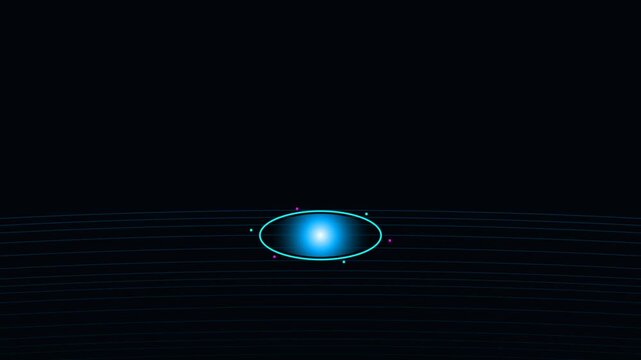 Glowing blue circular portal animation emitting energy particles on a dark abstract digital motion background video