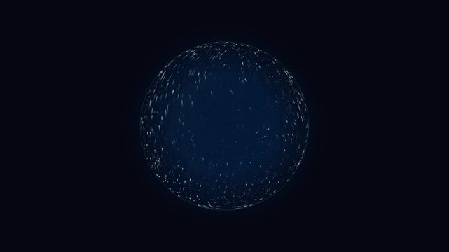 Glowing particle sphere rotating with fluid motion animation effect in dark blue space video motion loop