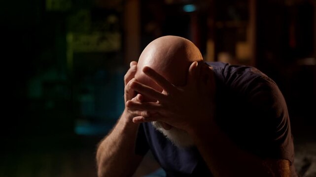 Desperate middle-aged man cries while thinking about life problems, loneliness