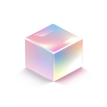 Iridescent geometric cube with pastel holographic reflection isolated on a transparent background