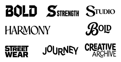 Obraz premium Creative Brand Typography and Text Logo Elements Minimalist Black and White Vector Graphic for Fashion Branding