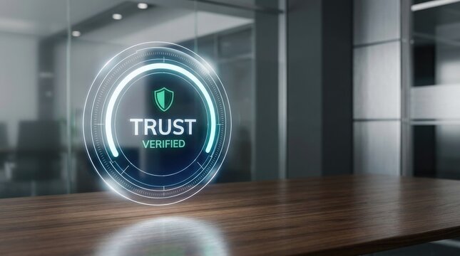 Trust verified badge icon with glowing shield design