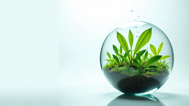 Glass Sphere with Ecosystem for Environmental Awareness
