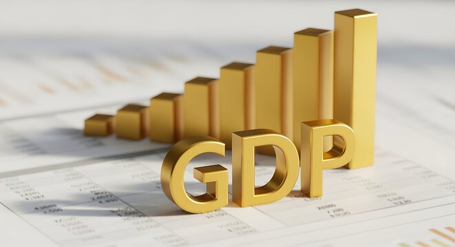 Gdp Golden Letters and Rising Bar Chart Representing Economic Growth