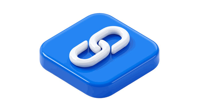 3d icon of a blue square with a white chain link symbol on a transparent background