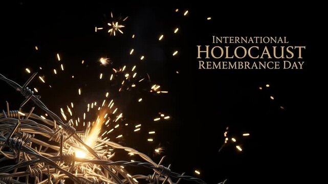 International holocaust remembrance day with barbed wire and sparks