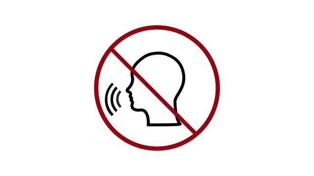 Silence and no talking concept with an animated mute icon against a white background, representing sound prohibition.