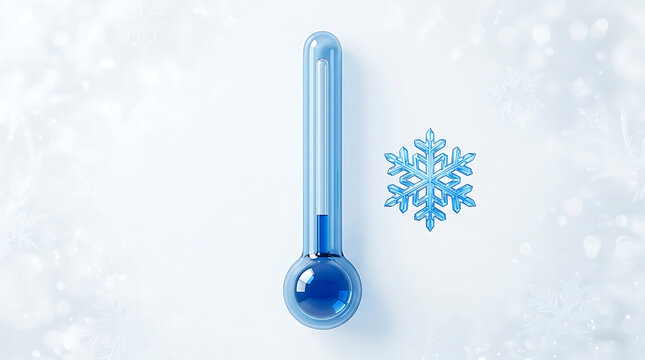 Blue thermometer indicating freezing cold temperature with snowflake icon