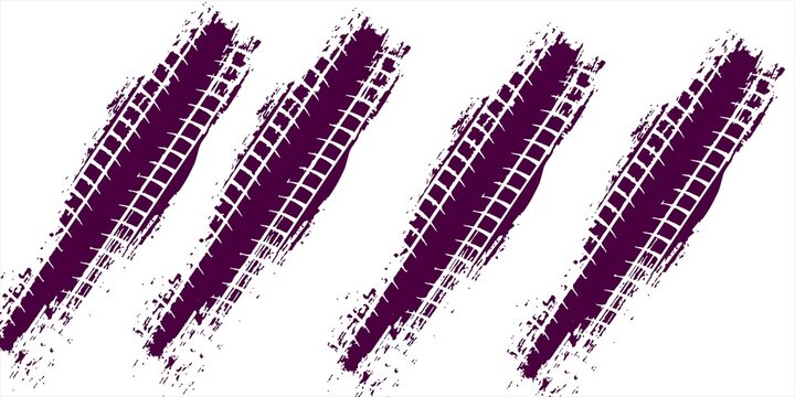 Grunge tire track vector background with diagonal tread marks, purple skid mark elements for automotive motorsport banner, racing sports design, offroad poster template