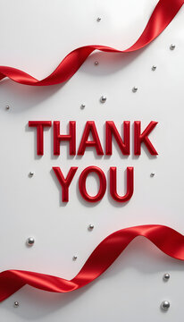 Curved Red Ribbon Framing Thank You Typography