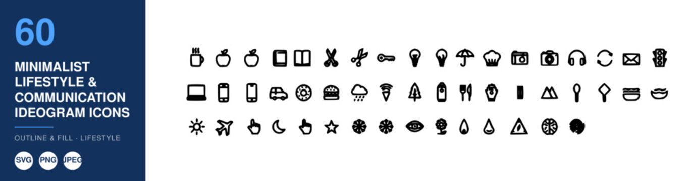 Ideogram Icons, Minimalist Lifestyle Communication Set, Outline and Fill Design, Modern Symbol Collection