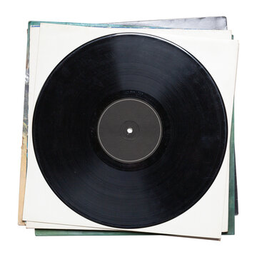 Pile of old vinyl records. Blank vinyl record. png isolate don transparent background.