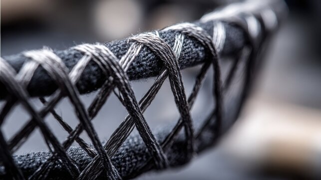 Intricate Silver Thread Woven into a Complex Geometric Fabric Pattern, Showcasing Detailed Texture